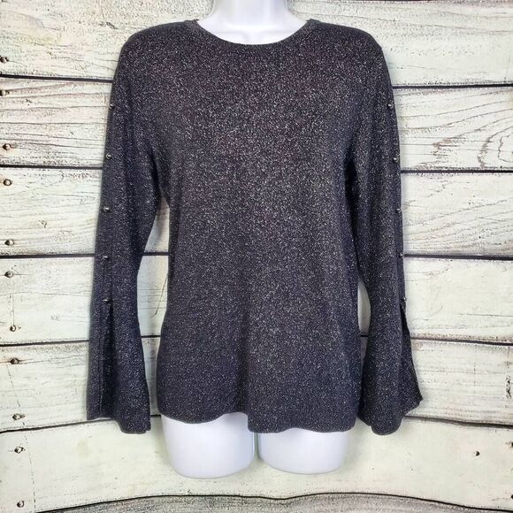 Bob Mackie Wearable Art Black Metallic Long Sleeve Sweater Women’s Medium - Picture 1 of 7